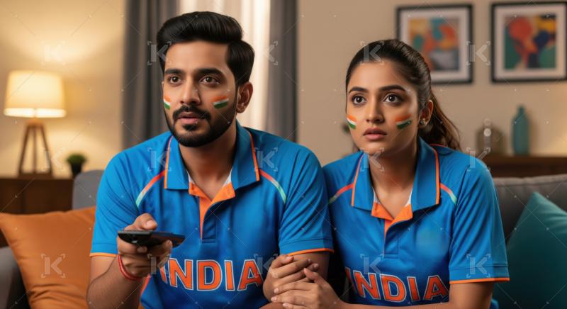 Patriotic Indian Cricket Fans Watching Match Intensely at Home