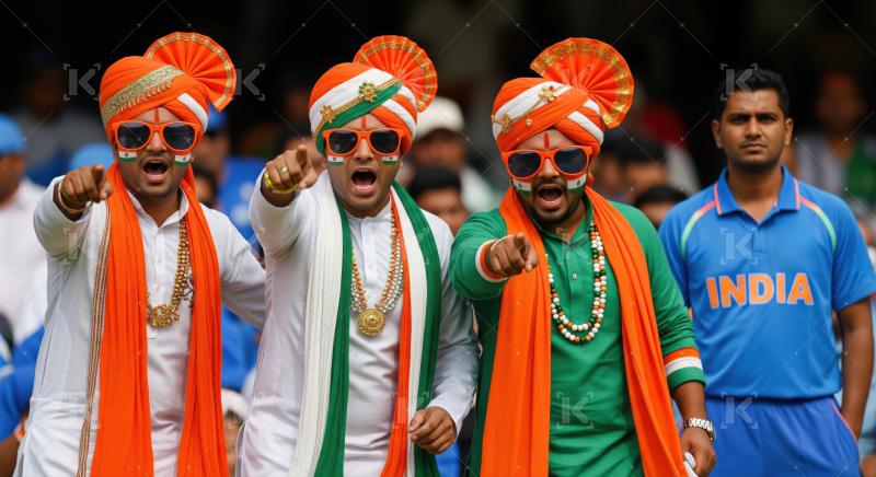 Enthusiastic Indian Cricket Fans Cheering with National Pride