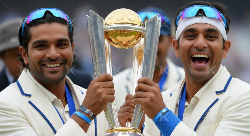 Indian Cricketers Celebrate Championship Victory with Trophy