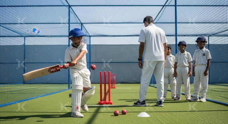 Young Boys Learning Cricket Batting Skills with Coach