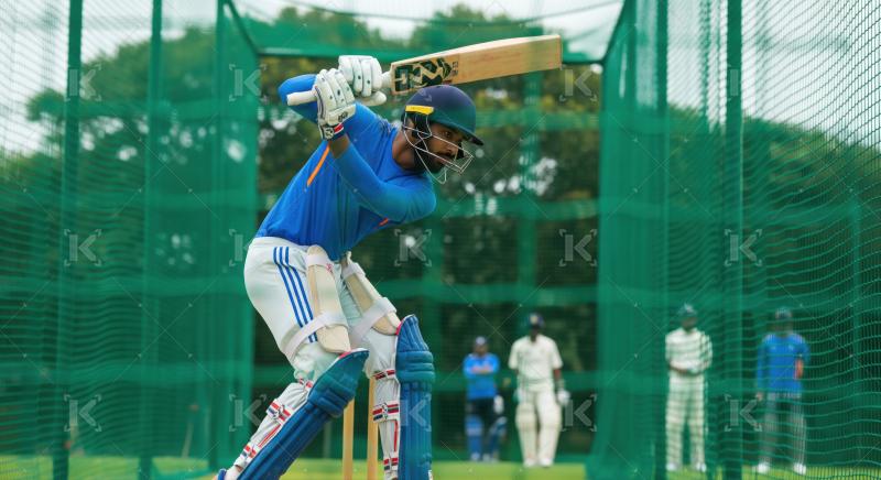 Indian Cricketer Batting in Practice Nets