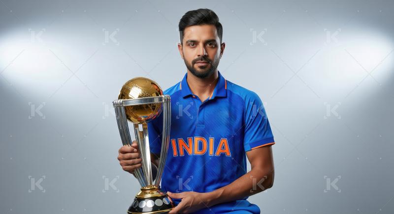 Confident Indian Cricketer Holds ICC World Cup 2023 Trophy