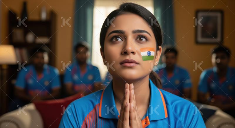 Hopeful Indian Sports Fan Praying for Team's Victory