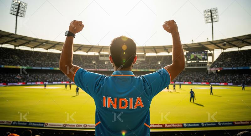 Indian Cricket Fan Celebrating Victory in Stadium
