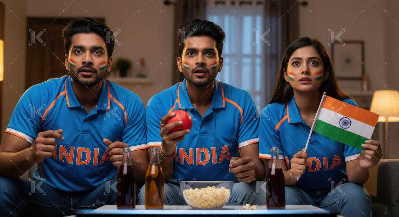 Indian Cricket Fans Watching Match with Intense Focus and Patrio