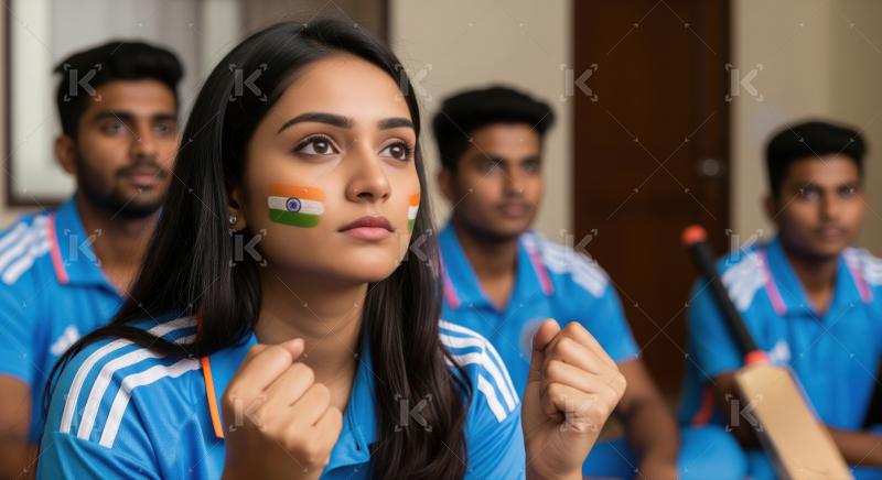 Passionate Indian Cricket Fan Watching Game with National Pride