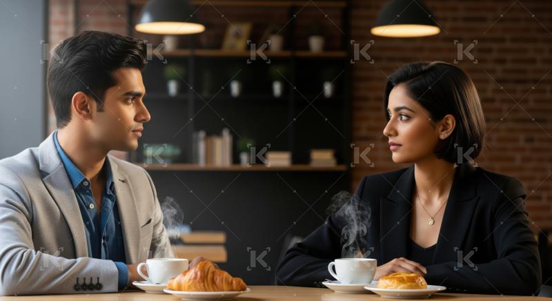 Two young Indian professionals engaging in a serious discussion.