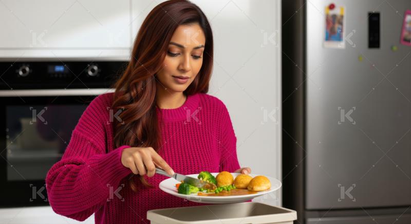 Young woman serving wholesome food in her contemporary kitchen.