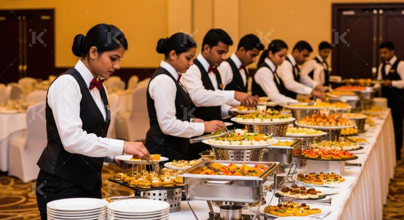 Attentive hospitality workers serve a wide variety of delicious dishes.