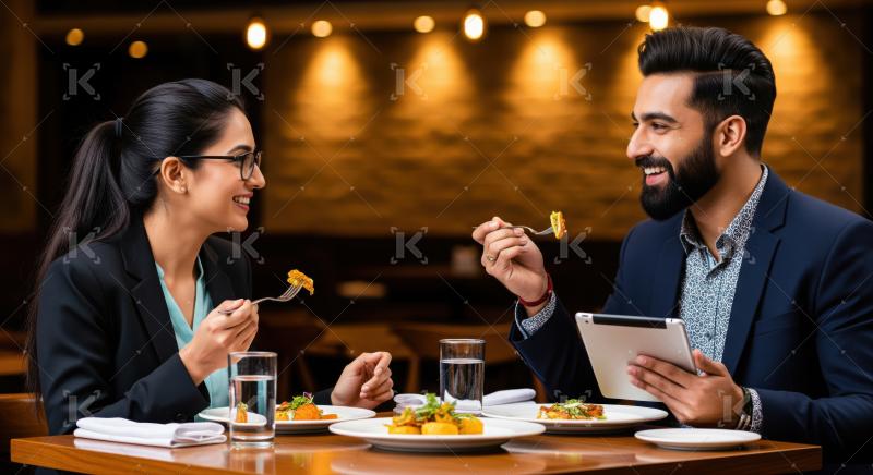 Happy couple enjoying delightful meal and engaging conversation together.