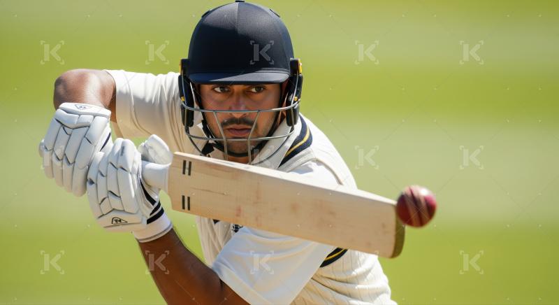 Intense moment of a batsman hitting ball in cricket game.