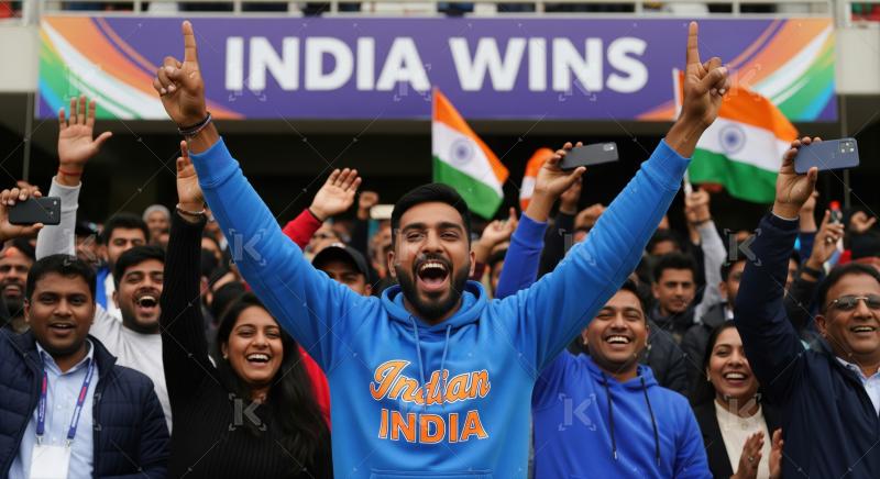 Ecstatic Indian fans celebrate their team's glorious cricket victory loudly.