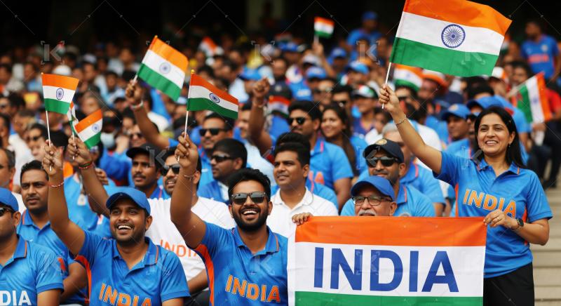 Enthusiastic Indian fans cheer passionately for their cricket team.