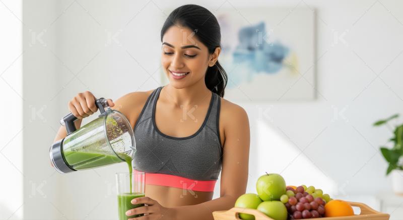 Smiling Woman Pouring Healthy Green Smoothie at Home