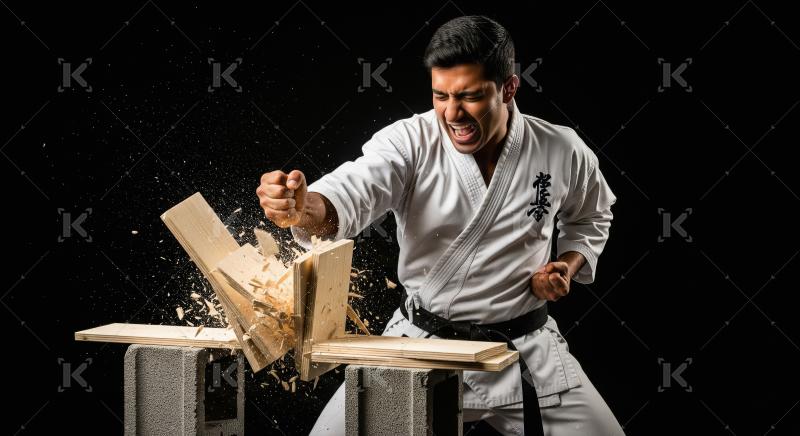 Dynamic Karate Board Break: Power, Focus, and Determination