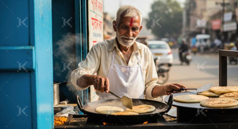 Indian Street Food Vendor Cooking Fresh Traditional Flatbreads