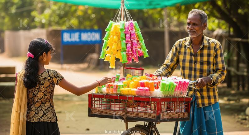 Girl Buys Refreshing Colorful Popsicles from Street Vendor