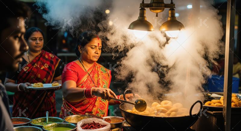 Vibrant Indian Street Food Vendor Preparing Delicious Snacks