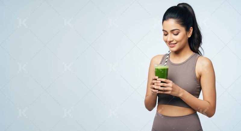 Healthy Woman Enjoys Refreshing Green Smoothie Post Workout