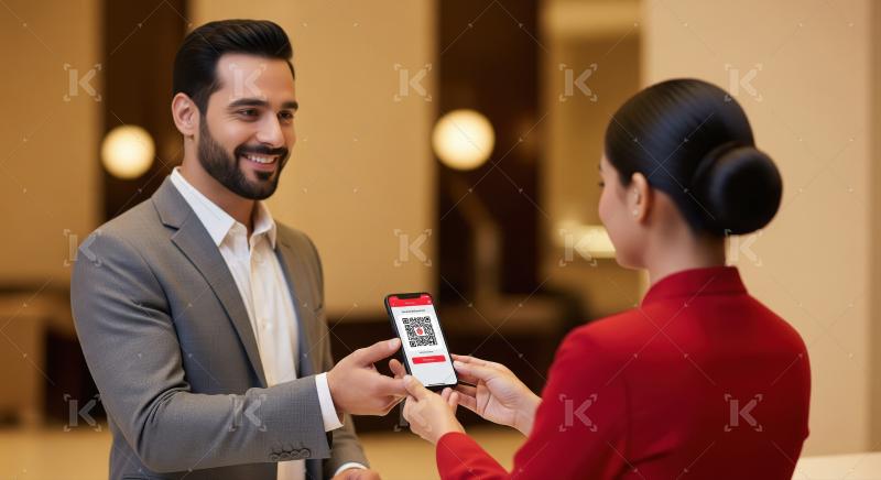 Man presenting QR code for digital check-in service