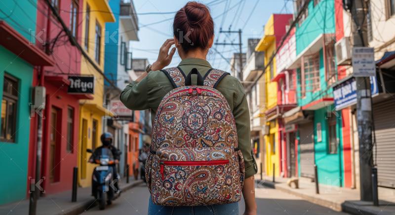 Solo Female Traveler Exploring Vibrant City Street in Asia