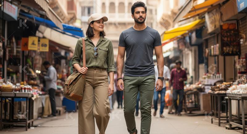 Young Couple Exploring a Vibrant Street Market