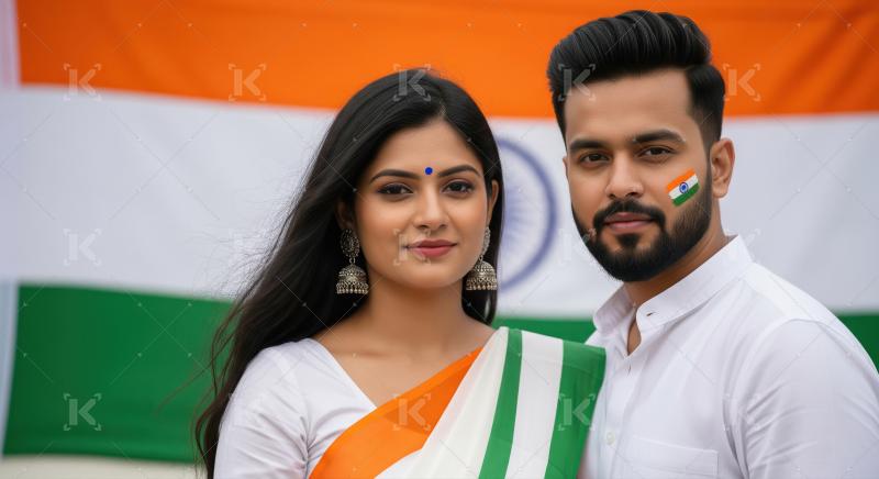 Proud Indian Couple Celebrating National Identity