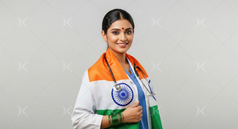 Smiling Indian Doctor with National Flag and Stethoscope