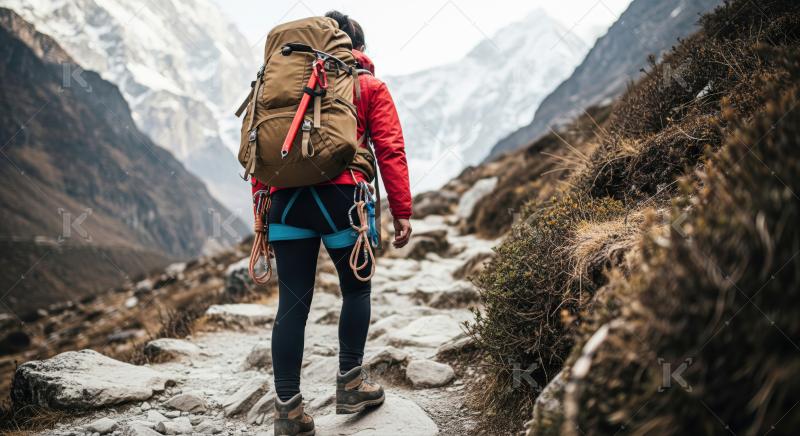 Hiker exploring breathtaking mountain landscape, fully equipped for adventure.