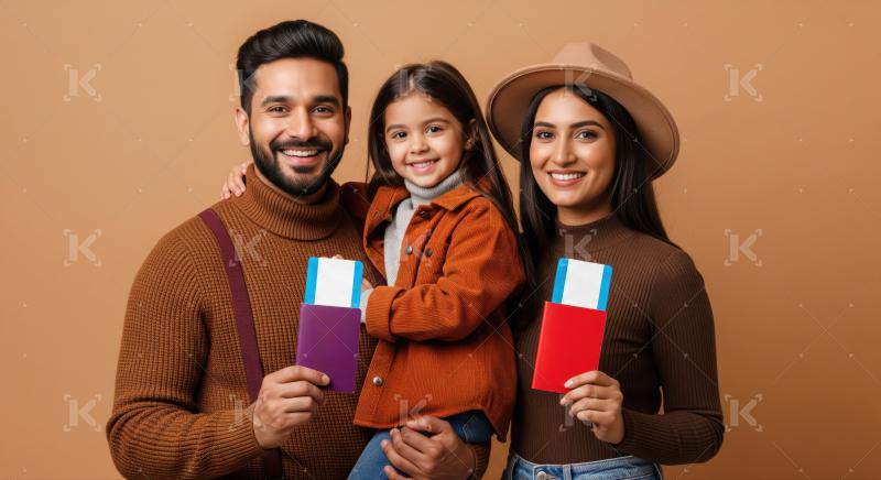 Joyful Indian family eagerly awaiting their exciting international journey.