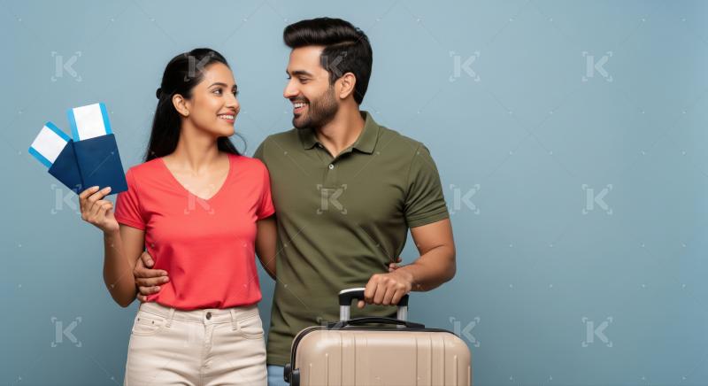 A happy Indian couple prepares for their exciting international journey.