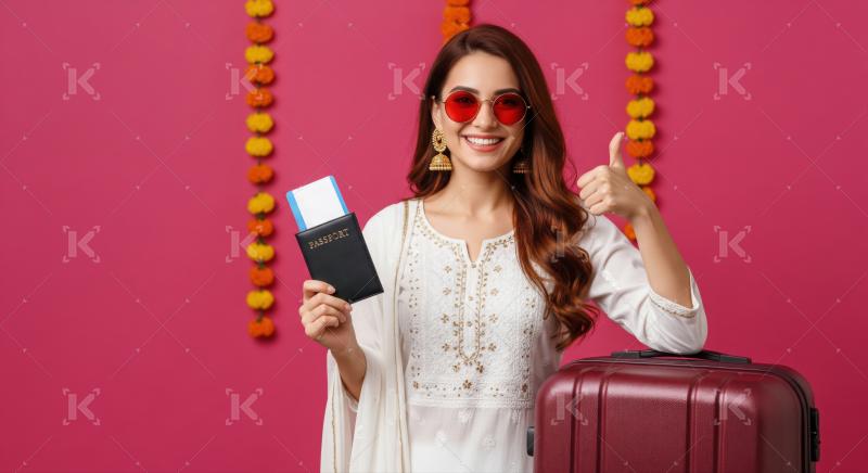 Joyful Indian woman ready for her exciting international journey.