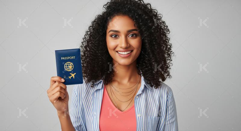 Happy woman holding her immunity passport, ready for safe journey.
