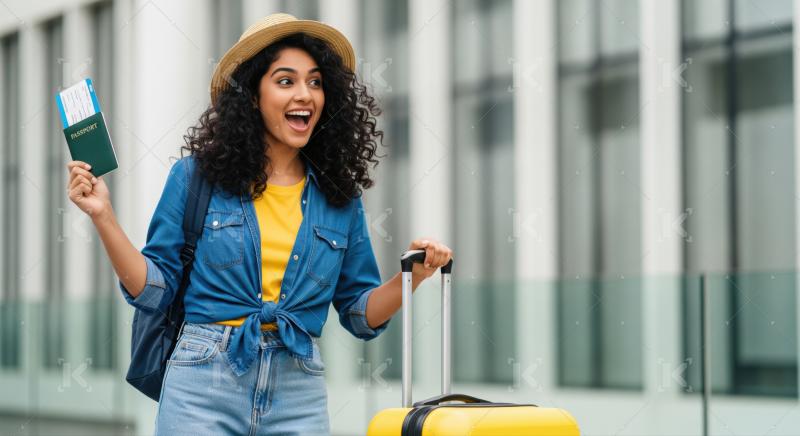 Thrilled young woman anticipates her wonderful international journey ahead.