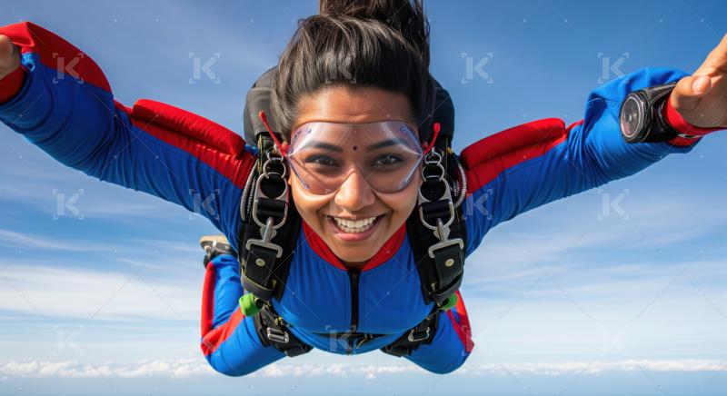 Happy woman skydiving, feeling pure joy and ultimate freedom.
