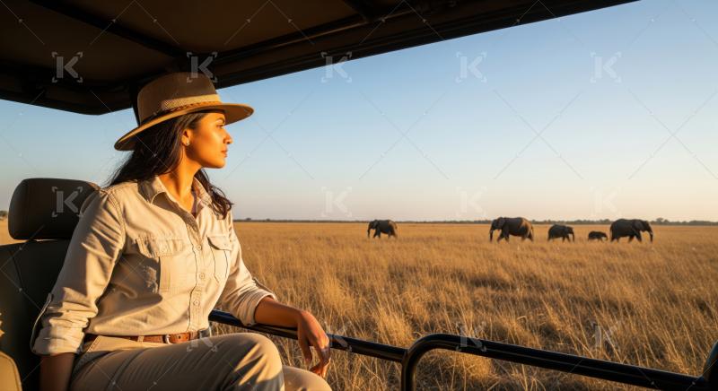 Observing majestic elephants during a golden hour safari journey.