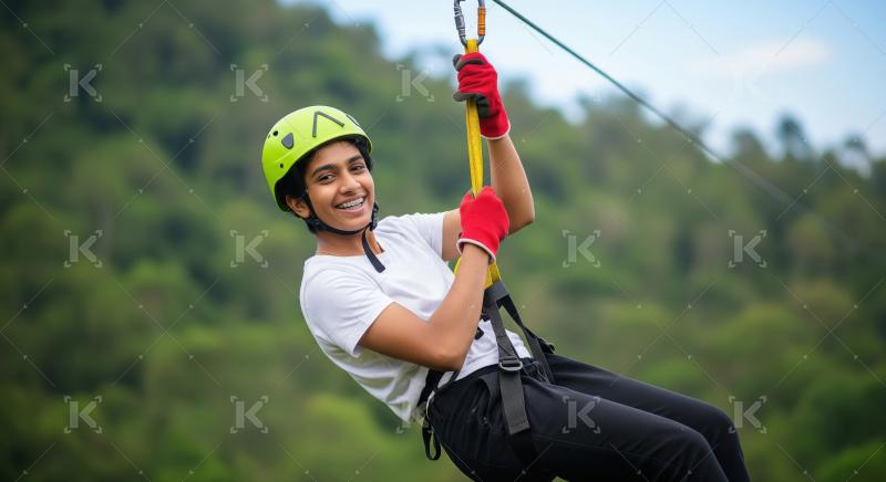 Young Person Smiling During Exciting Zip Line Adventure