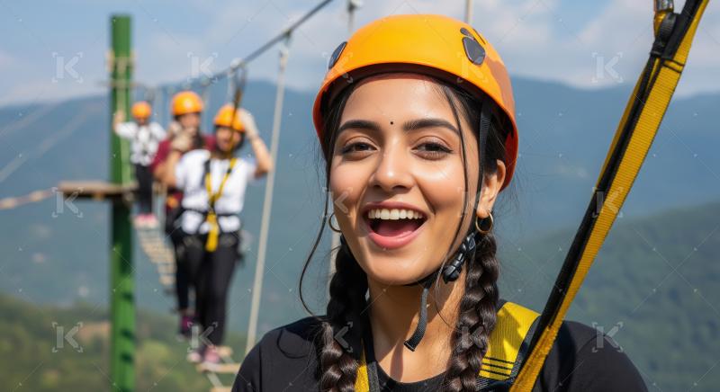 Happy girl in helmet ready for exciting outdoor adventure