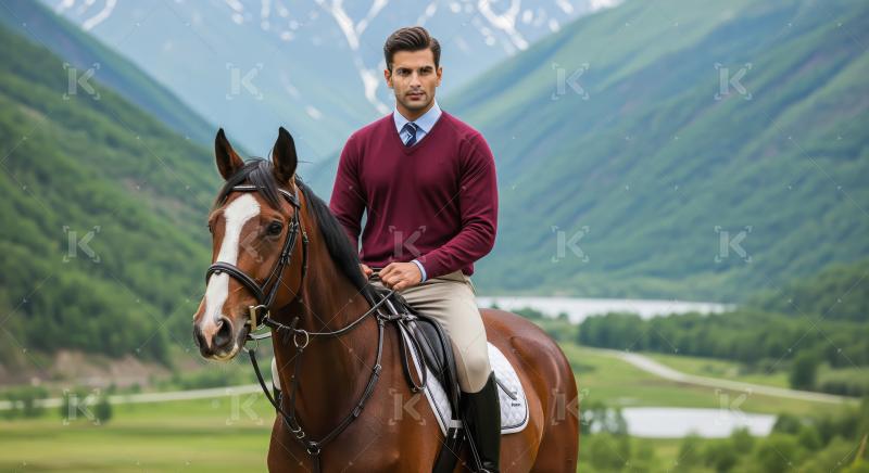 Sophisticated Rider on Horseback in Scenic Mountain Valley