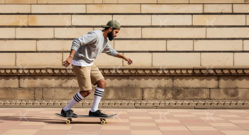 Young Man Skateboarding Outdoors on a Sunny Day