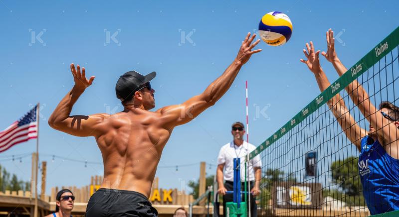 Beach Volleyball Players Compete on Sunny Outdoor Court