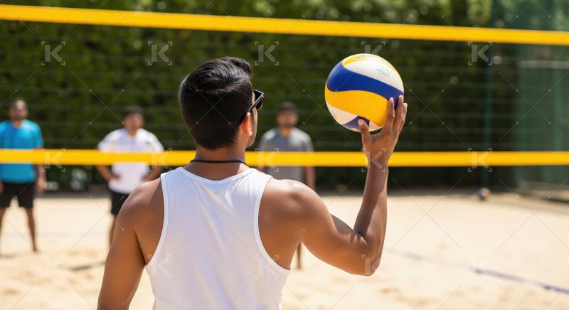Man Holding Volleyball Ready to Serve on Sunny Court