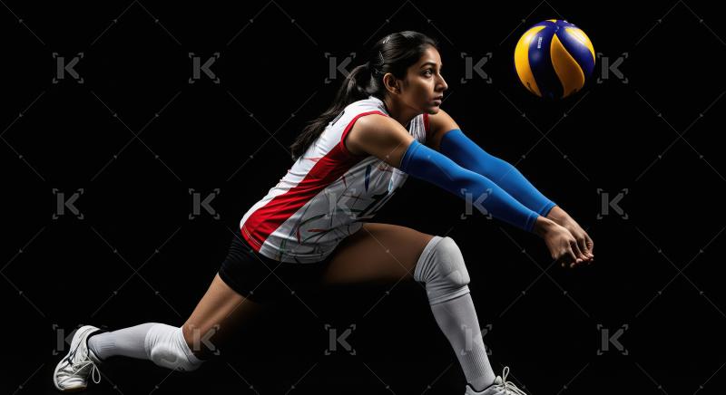 Female Volleyball Player Preparing to Dig Ball in Action