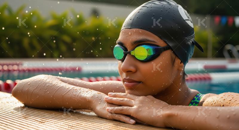 Focused Swimmer Resting Poolside After Intense Practice Session