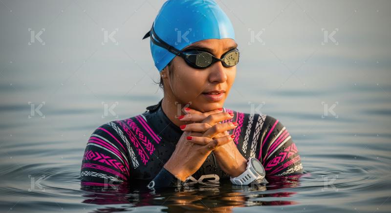 Athlete Swimmer Prepares in Water with Determination
