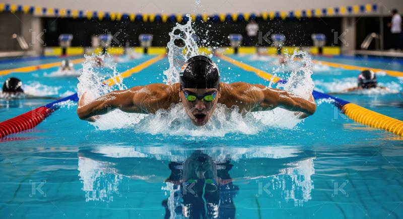 Professional Swimmer Executing Powerful Butterfly Stroke During