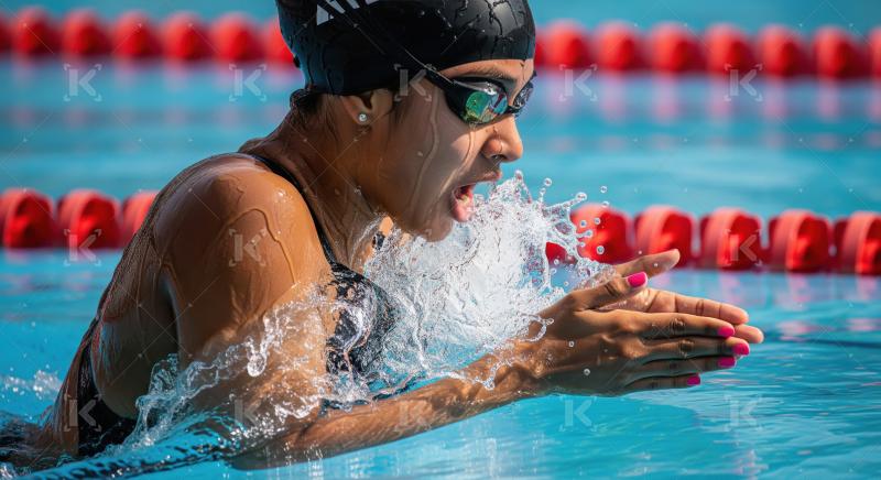Determined Female Swimmer Making Powerful Splash During Race