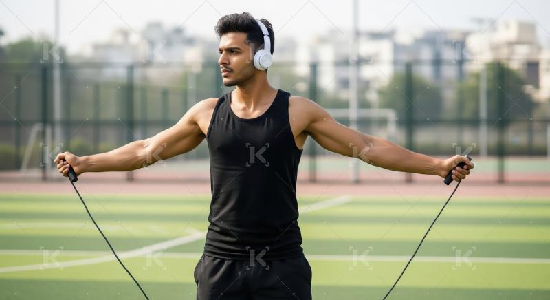 Focused Young Man with Jump Rope Ready for Workout