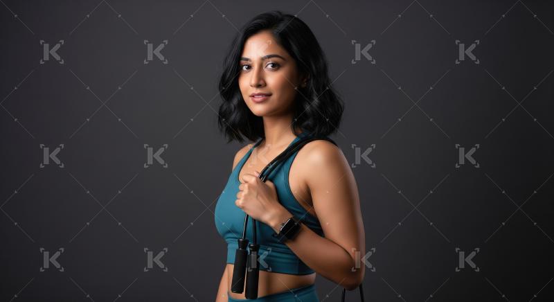 Confident Indian Woman Ready for Workout with Jump Rope