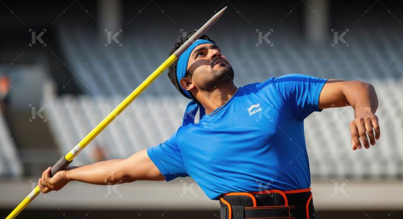 Focused Indian Javelin Thrower Poised for Action in Stadium